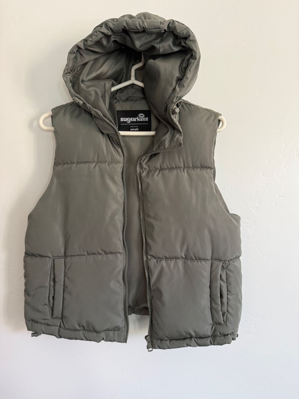 Sugarless Olive Green Puffer Vest with Hood